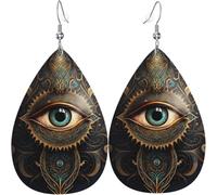 Orecchini a goccia in pelle, orecchini pendenti leggeri per donna - Illuminati Fatima Hamsa All Seeing Eye Art