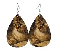 Orecchini a goccia in pelle, orecchini pendenti leggeri per donna - Library Cat Books Vintage, bianco