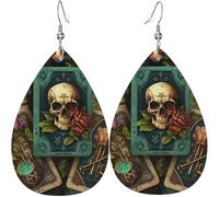 Orecchini a goccia in pelle, orecchini pendenti leggeri per donna - Magic Skull Cards Witches Tarot Flower, bianco