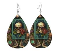 Orecchini a goccia in pelle, orecchini pendenti leggeri per donna - Magic Skull Cards Witches Tarot Flower, bianco