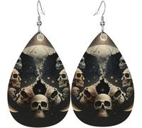 Orecchini a goccia in pelle, orecchini pendenti leggeri per donna - Magic Skull Moon Phases Skulls, bianco