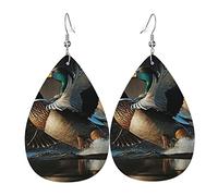 Orecchini a goccia in pelle, orecchini pendenti leggeri per donna - Mallards Duck Cool Hunting, bianco