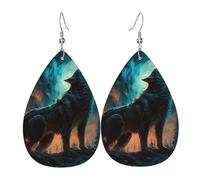 Orecchini a goccia in pelle, orecchini pendenti leggeri per donna - Night Howling Cool Werewolf, bianco