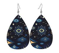 Orecchini a goccia in pelle, orecchini pendenti leggeri per donna - Occhi malvagi magici fantastici, bianco