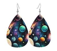 Orecchini a goccia in pelle, orecchini pendenti leggeri per donna - Pianeti, galassia, stelle, spazio cosmico, bianco