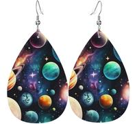 Orecchini a goccia in pelle, orecchini pendenti leggeri per donna - Pianeti, galassia, stelle, spazio cosmico, bianco