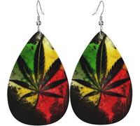 Orecchini a goccia in pelle, orecchini pendenti leggeri per donna - Reggae Rasta Leaf Weed Cool, bianco