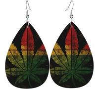 Orecchini a goccia in pelle, orecchini pendenti leggeri per donna - Reggae Rasta Leaf Weed Vintage, bianco
