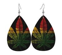 Orecchini a goccia in pelle, orecchini pendenti leggeri per donna - Reggae Rasta Leaf Weed Vintage, bianco