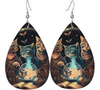 Orecchini a goccia in pelle, orecchini pendenti leggeri per donna - Retro Magic Cats Cool Cat, bianco