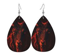 Orecchini a goccia in pelle, orecchini pendenti leggeri per donna - Satanic Goat Demon Rosso, Bianco