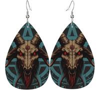 Orecchini a goccia in pelle, orecchini pendenti leggeri per donna - Satanic Goat Head Pentagram Demon, bianco