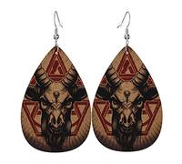 Orecchini a goccia in pelle, orecchini pendenti leggeri per donna - Satanic Goat Head Pentagram Demon Vintage, bianco