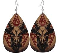 Orecchini a goccia in pelle, orecchini pendenti leggeri per donna - Satanic Goat Head Pentagram Demon Vintage, bianco