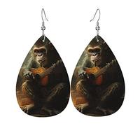 Orecchini a goccia in pelle, orecchini pendenti leggeri per donna - Scimmia che suona la chitarra divertente, bianco