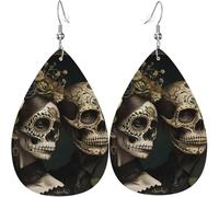 Orecchini a goccia in pelle, orecchini pendenti leggeri per donna - Teschi amanti Giorno dei morti, bianco