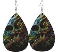 Orecchini a goccia in pelle, orecchini pendenti leggeri per donna - Teschio Drago Morte Psichedelico Vintage, Bianco