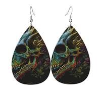 Orecchini a goccia in pelle, orecchini pendenti leggeri per donna - Teschio Drago Morte Psichedelico Vintage, Bianco