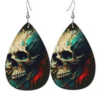 Orecchini a goccia in pelle, orecchini pendenti leggeri per donna - Teschio, morte, orrore, arte, retrò, bianco