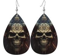Orecchini a goccia in pelle, orecchini pendenti leggeri per donna - Teschio satanico Morte Nero, Bianco