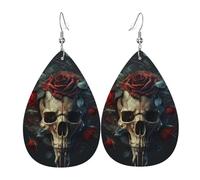 Orecchini a goccia in pelle, orecchini pendenti leggeri per donna - Teschio satanico, rosa, morte, bianco