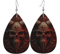 Orecchini a goccia in pelle, orecchini pendenti leggeri per donna - Teschio satanico rosso morte, bianco