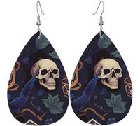 Orecchini a goccia in pelle, orecchini pendenti leggeri per donna - Teschio Streghe Tarocchi Teschi magici, bianco