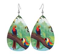 Orecchini a goccia in pelle per donne, ara e tucano appollaiati delle foreste pluviali americane, orecchini pendenti leggeri, gioielli alla moda, regali per donne e signore