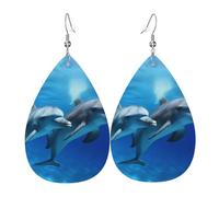 Orecchini a goccia in pelle per donne, delfini nell'oceano, leggeri, gioielli alla moda, regalo per donne e signore