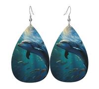 Orecchini a goccia in pelle per donne, delfino nell'oceano profondo orecchini pendenti leggeri gioielli alla moda regali per donne signore