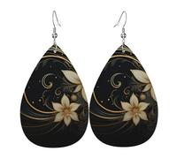 Orecchini a goccia in pelle per donne, design dorato su sfondo nero, orecchini pendenti leggeri, gioielli alla moda, regalo per donne e signore