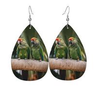 Orecchini a goccia in pelle per donne, due pappagalli su palma verde, orecchini pendenti leggeri, gioielli alla moda regali per donne signore
