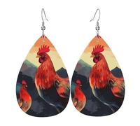 Orecchini a goccia in pelle per donne, gallo bella arte, leggeri, gioielli alla moda, regalo per donne e signore