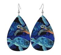 Orecchini a goccia in pelle per donne, tartaruga marina blu nell'oceano, orecchini pendenti leggeri gioielli alla moda regali per donne signore