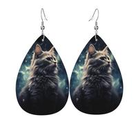 Orecchini a goccia in pelle per donne, un gatto in una nebulosa leggeri orecchini pendenti gioielli alla moda regali per donne signore