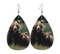 Orecchini a goccia in pelle per donne, una madre e un cucciolo di orsi leggeri orecchini pendenti gioielli alla moda regali per donne signore