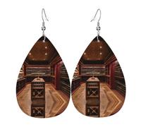 Orecchini a goccia in pelle stampata con cantina di vino rosso, accessorio alla moda per feste