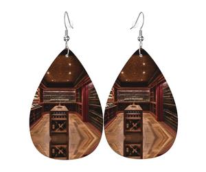 Orecchini a goccia in pelle stampata con cantina di vino rosso, accessorio alla moda per feste