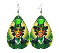 Orecchini a goccia in pelle stampata, con scritta "Happy St Patrick's Day", accessorio alla moda per feste