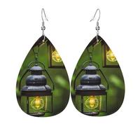 Orecchini a goccia in pelle stampata, lucciole e lanterna, alla moda, accessorio per feste