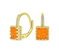 Orecchini A Goccia In Pietra Preziosa Stile Art Deco Con Montatura A Corona Reale In Filigrana Antica Solitario Quadrato Con Opale Arancione Fuoco Creato Placcati In Oro Su Argento Sterling .925