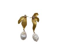 Orecchini a goccia in stile barocco retrò francese, asimmetrici con foglia d'oro e zirconi