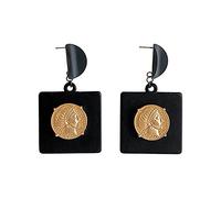 Orecchini a goccia in stile punk nero e oro con ritratto a rilievo, retrò, argento per look spigolosi e regali
