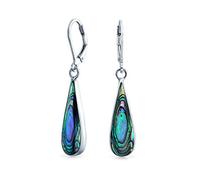 Orecchini A Goccia Lunghi Naturali In Conchiglia Di Abalone Iridescente Arcobaleno Geometrico Per Donne Adolescenti Chiusura A Leva In Argento Sterling .925