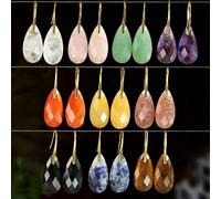 Orecchini a goccia minimalisti in pietre naturali multicolore, orecchini pendenti in cristallo sfaccettato alla moda avventurina verde,vecchio topazio,quarzo rosa,Cristallo di fragola,ametista,pietra 
