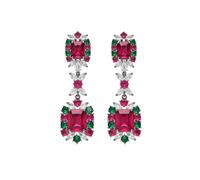 Orecchini a goccia quadrati in zircone rosso verde da donna, orecchini pendenti vintage da 6cm, gioielli in cristallo con base in rame per feste, matrimoni, appuntamenti notturni