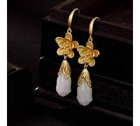 Orecchini a Goccia S925 Sterling Silver Nefrite Lotus Gold Plated Orecchini da Donna Premium Half Long Orecchini, LJBLEUSK, Argento