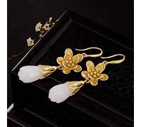 Orecchini a Goccia S925 Sterling Silver Nefrite Lotus Plum Gold Orecchini Placcati Orecchini a Metà Lunghezza Orecchini da Donna, LJBLEUSK