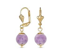 Orecchini A Goccia Semplici Classici Ed Eleganti Con Ametista Viola Rotonda Con Chiusura A Leva Per Donne Placcati In Oro Giallo 18K Lucido In Ottone Con Pietra Di 8MM