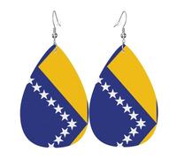 Orecchini a goccia stampati bandiera della Bosnia ed Erzegovina da donna | Orecchini di datazione temperamento | Regalo di compleanno per la migliore amica, Misura unica, Pelle sintetica